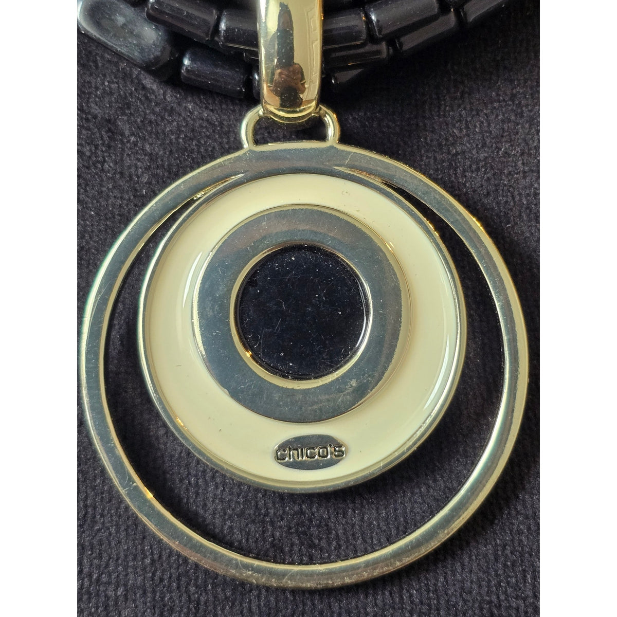 Black Multi Strand Gold Circle Pendant Necklace