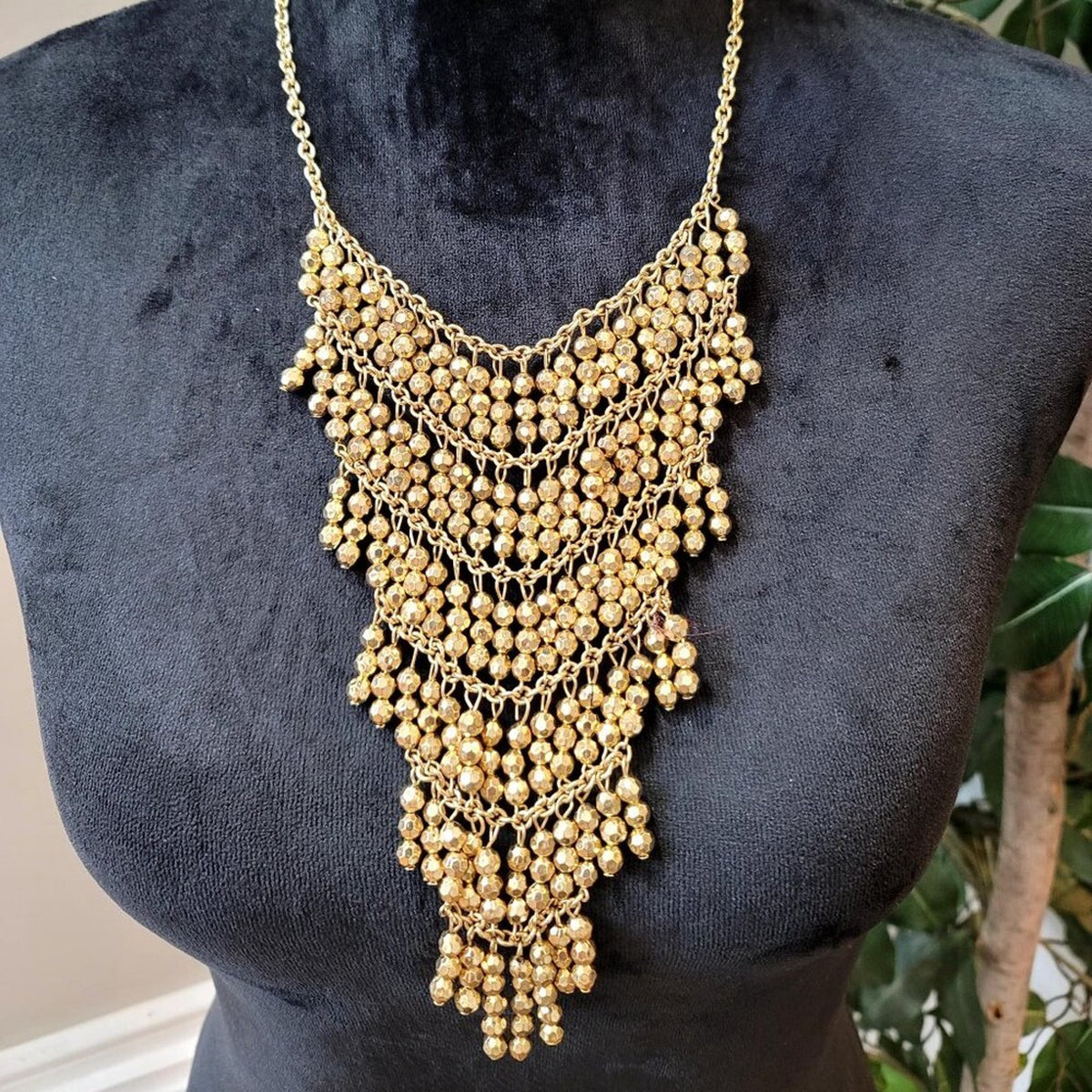 Womens Gold Tone Multiple Drop Layered Bead Necklace Jewelry with Lobster Clasp
