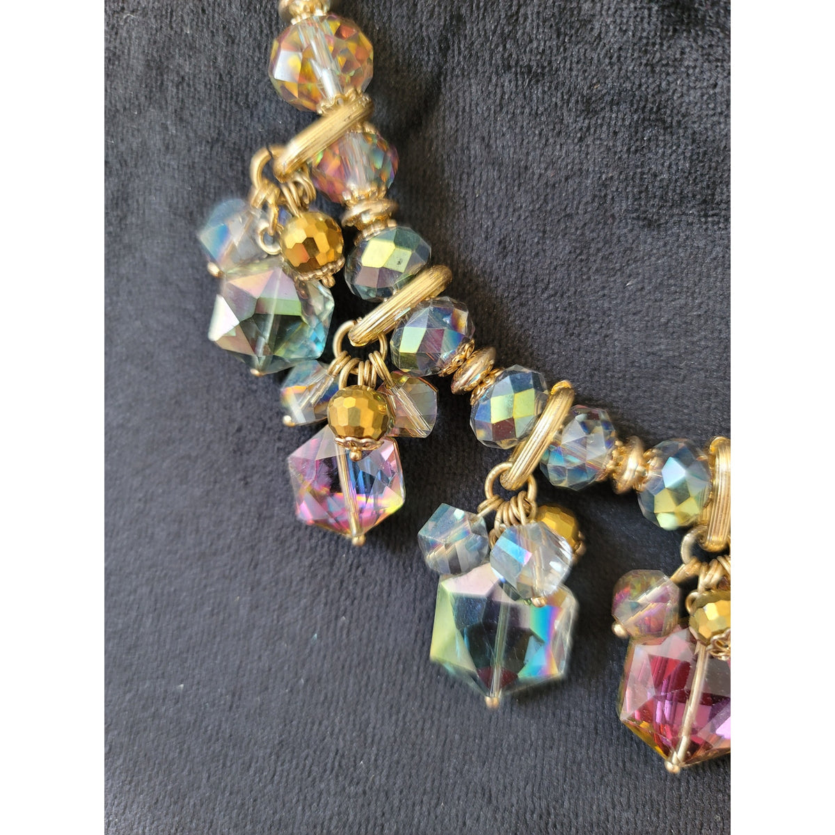 Women's Gold Chain Necklace With Iridescent Crystal Beads And Lobster Clasps