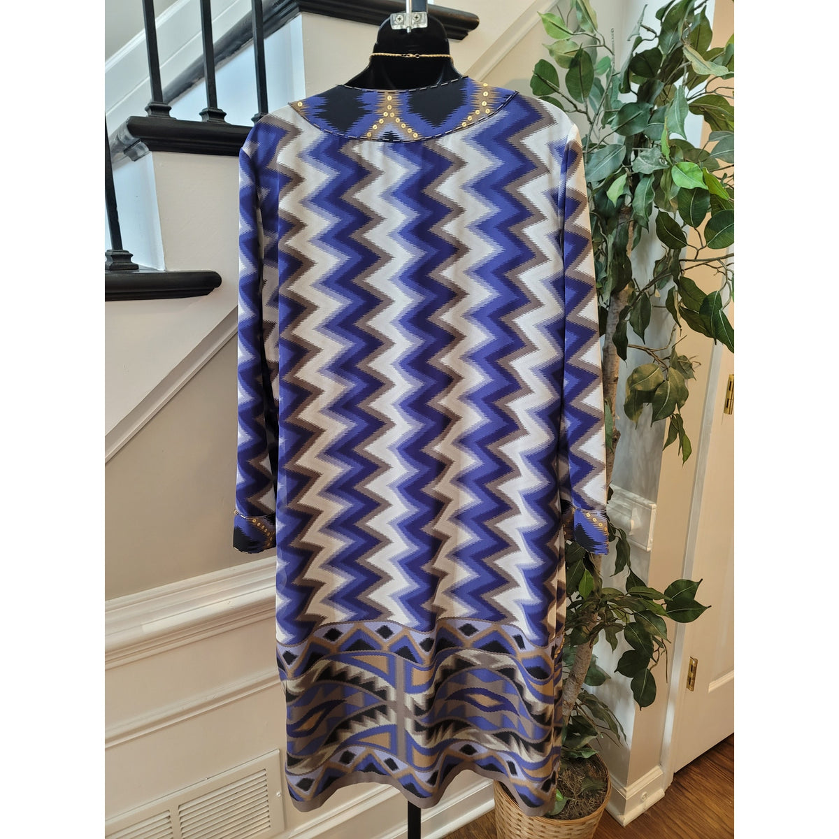 Chico's Cardigan Jacket Womens SZ 1/M Mullticolor Chevron Fully Lined Open Front