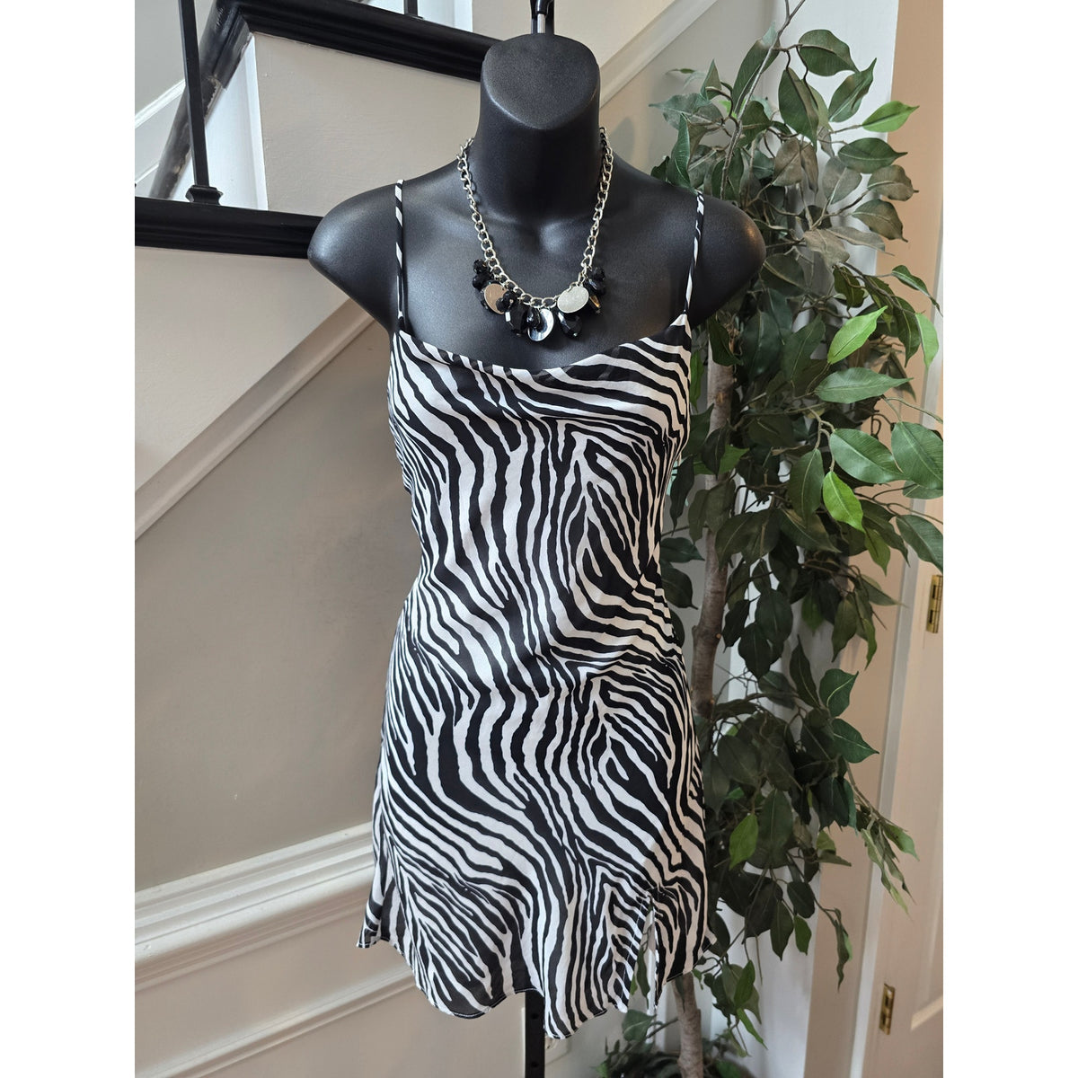 Cotton Candy La Mini Dress Women's Small White/Black Zebra Print Side Slit Lined