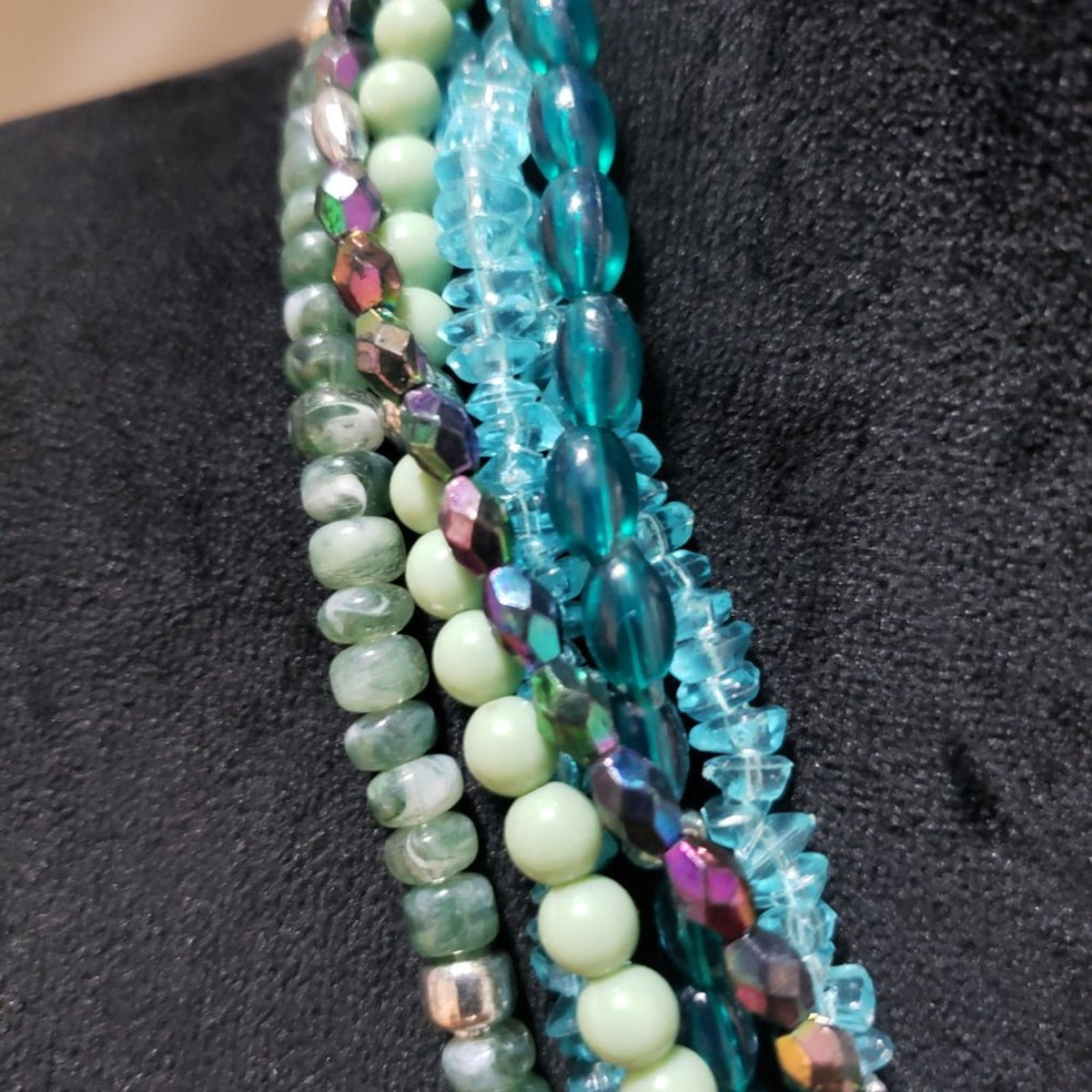 Womens Fashion Multi Strand Multicolor Beaded Collar Necklace with Lobster Clasp