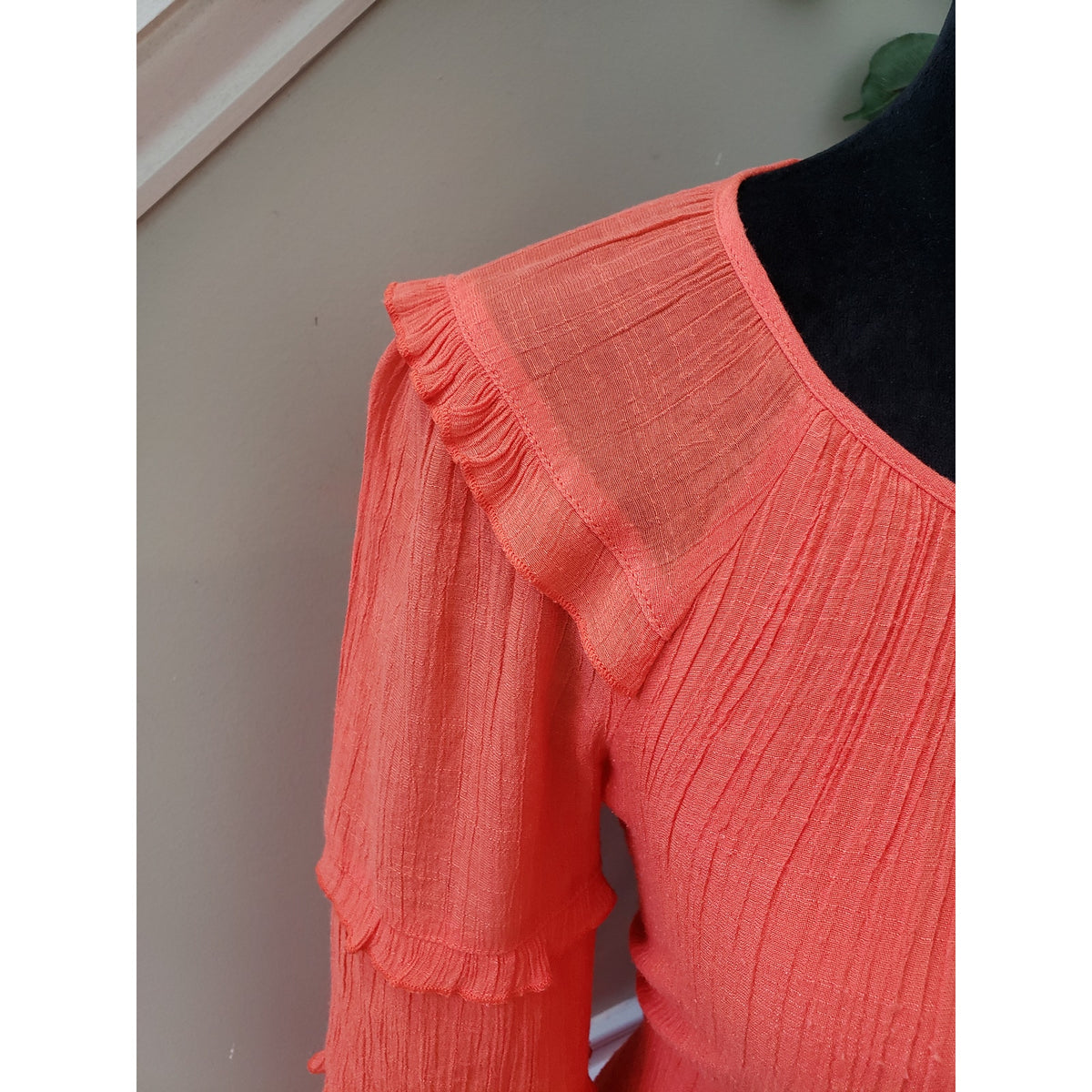 Harper 241 A-Line Dress Womens Small Coral Balloon Sleeve Frill Hem Lined