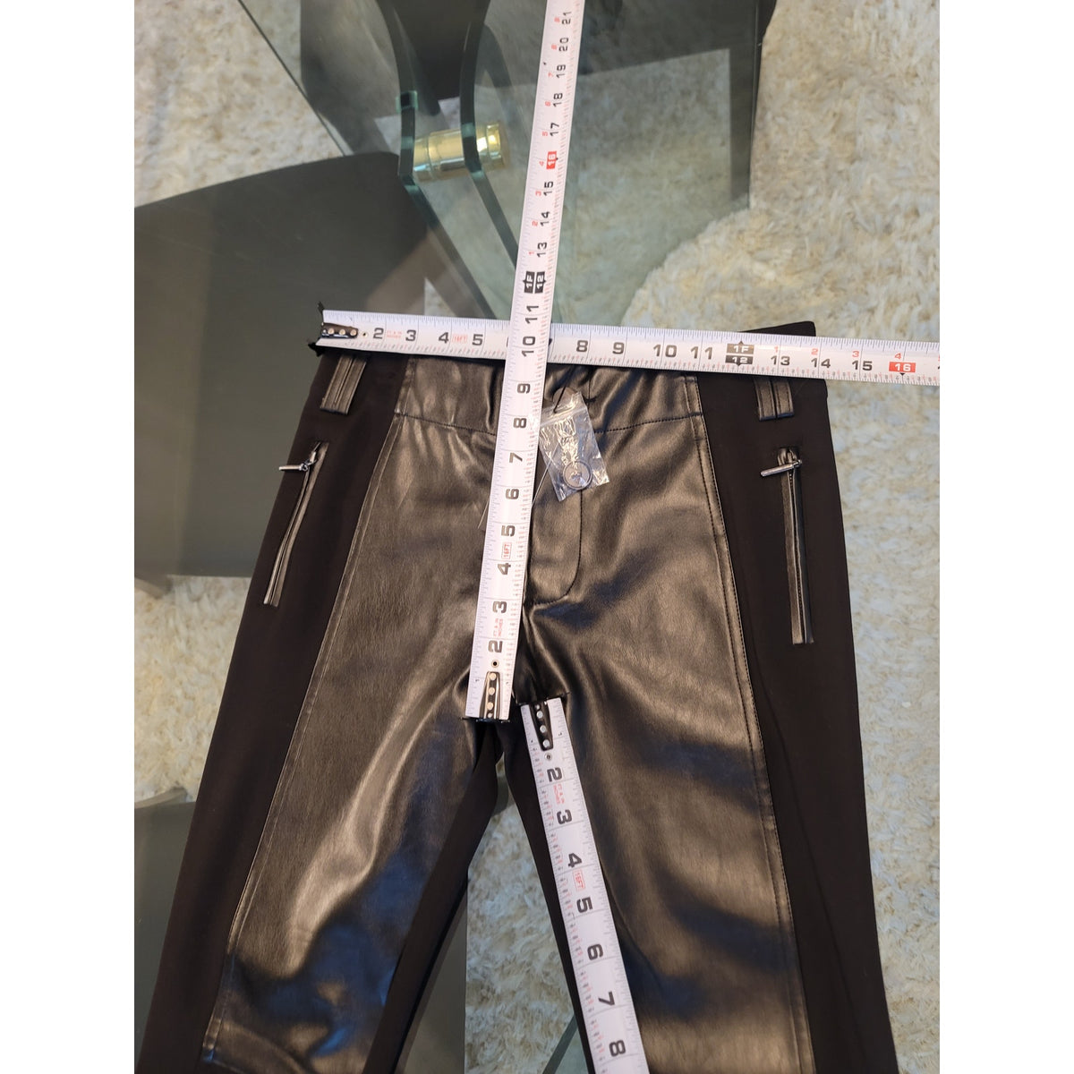 Gracia Skinny Pant Women's Small Black Front Faux Leather Panel Zipper Pockets