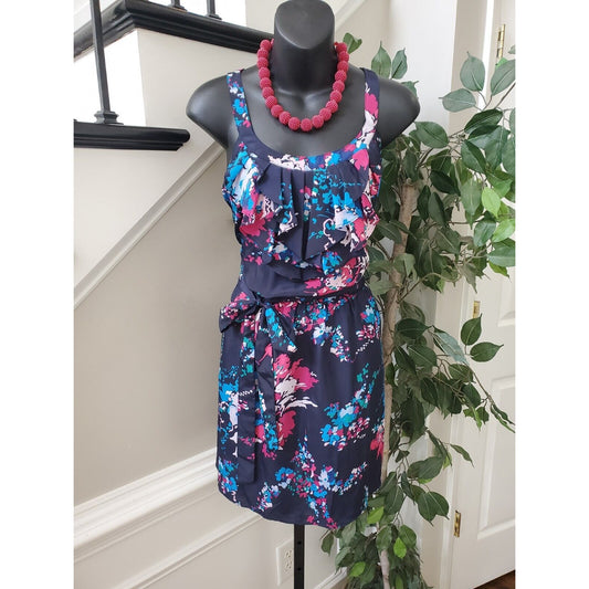 Express Womens Multicolor Floral Polyester Round Neck Knee Length Dress Small