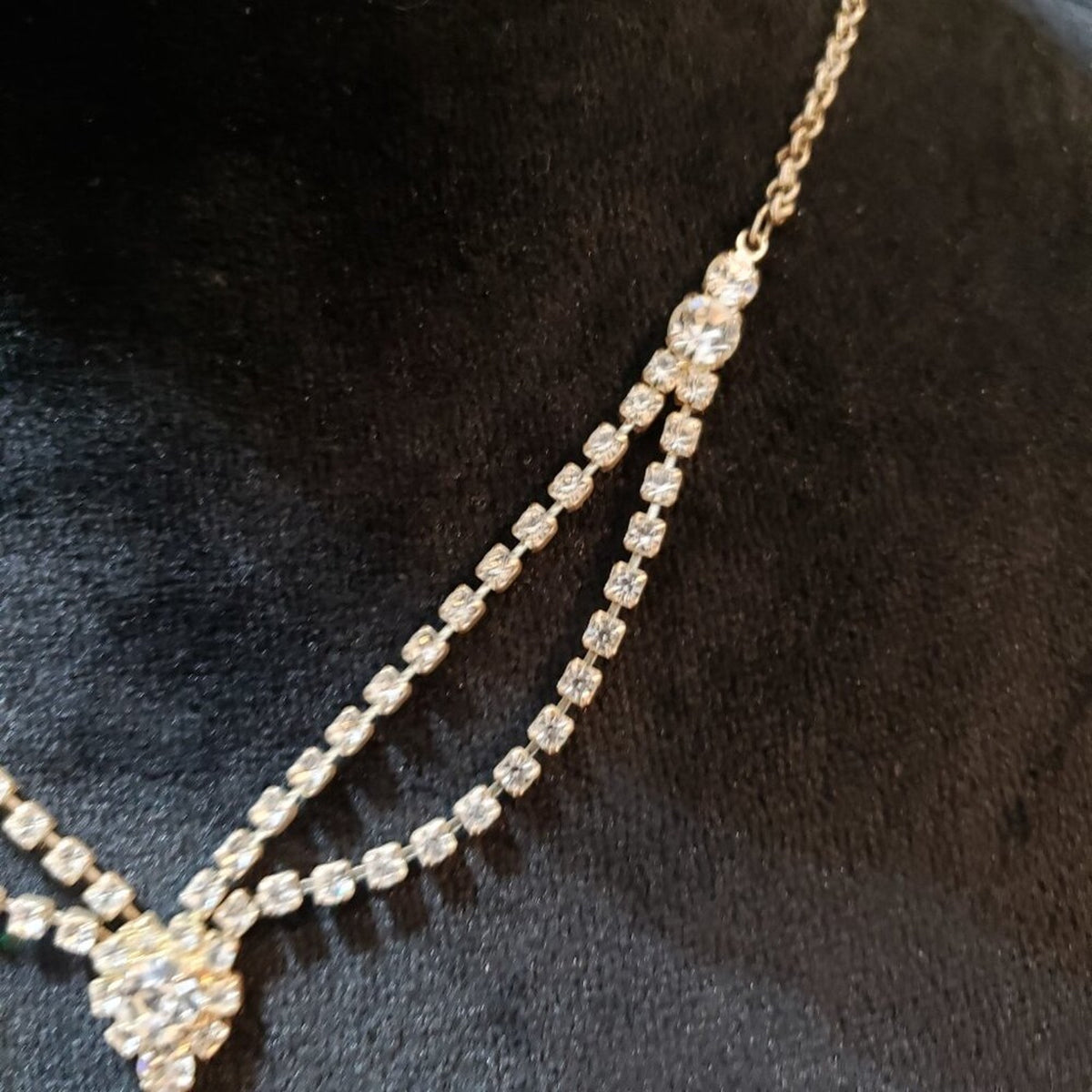 Womens Rhinestone Gold Tone Drop Cubic Zirconia Pendant Necklace Lobster Clasp