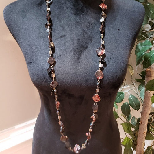 Women Fashion Brown Keshi Pearl Crystal Beaded Long Necklace w/ Lobster