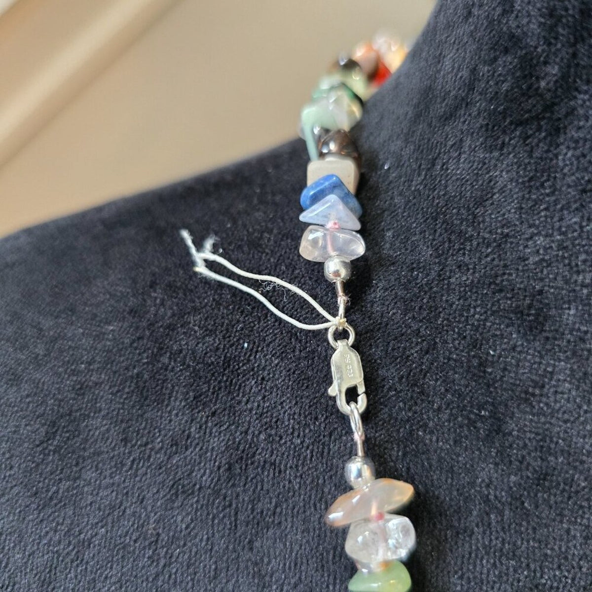 Womens Assorted Gemstone Chip Beaded Single Strand Collar Necklace Lobster Clasp