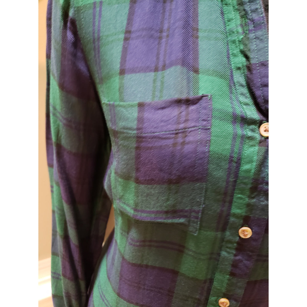 Old Navy Shirt Dress Womens S Green Plaid Casual Long Sleeve Collar Button Down