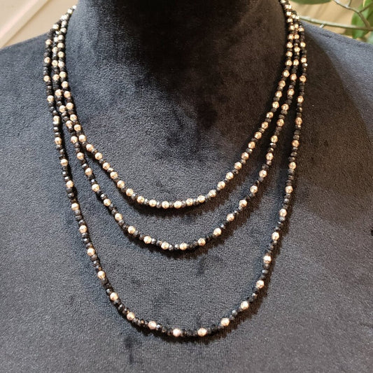 Womens Fashion Gold Tone Black Beaded Necklace Jewelry with Lobster Clasp