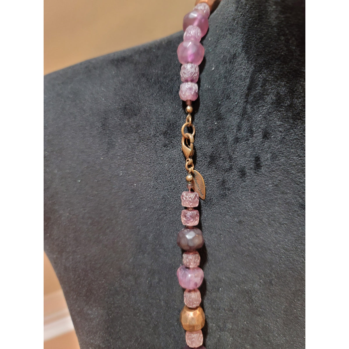 Coldwater Creek Women's Purple Carved Bead Necklace Round Accents Lobster Claw