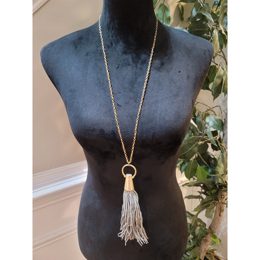 Women's Long Gold Chain Necklace With Tassel Pendant And Lobster Clasp Lock