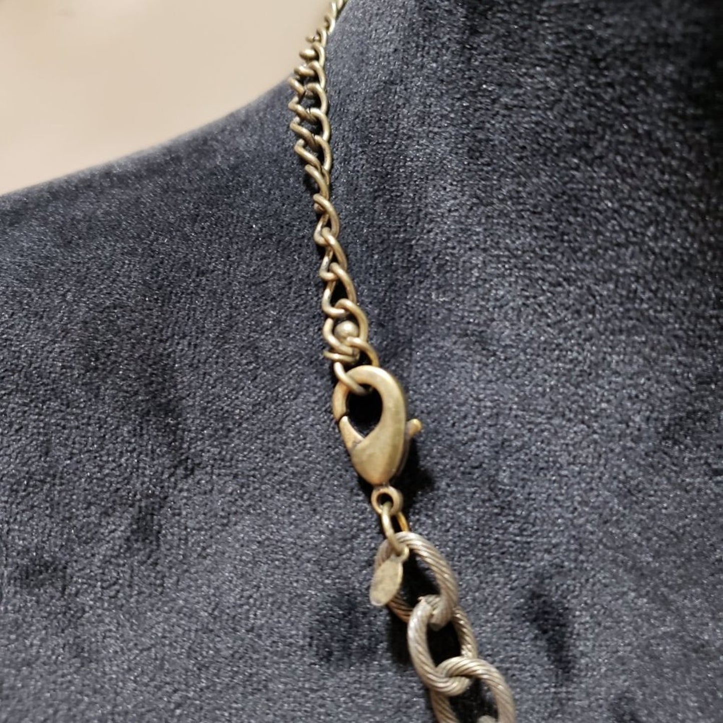 Womens Fashion Indigo Blue Antiqued Brass Chunky Charm Necklace w/ Lobster Clasp