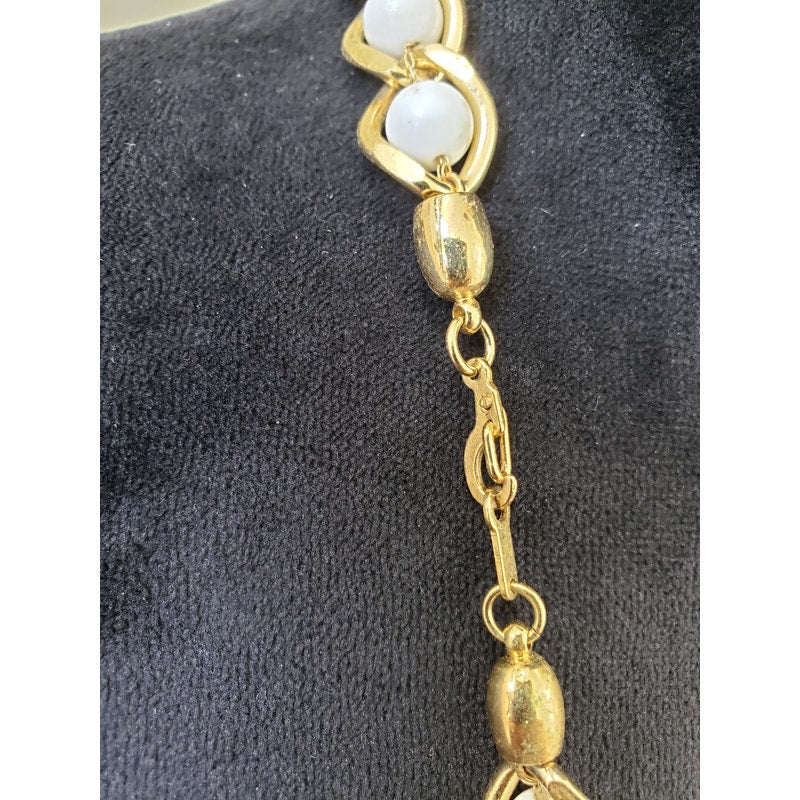 Women's Fashion Gold Tone Faux Pearl Cage Chain Necklace Jewelry with Claw Clasp