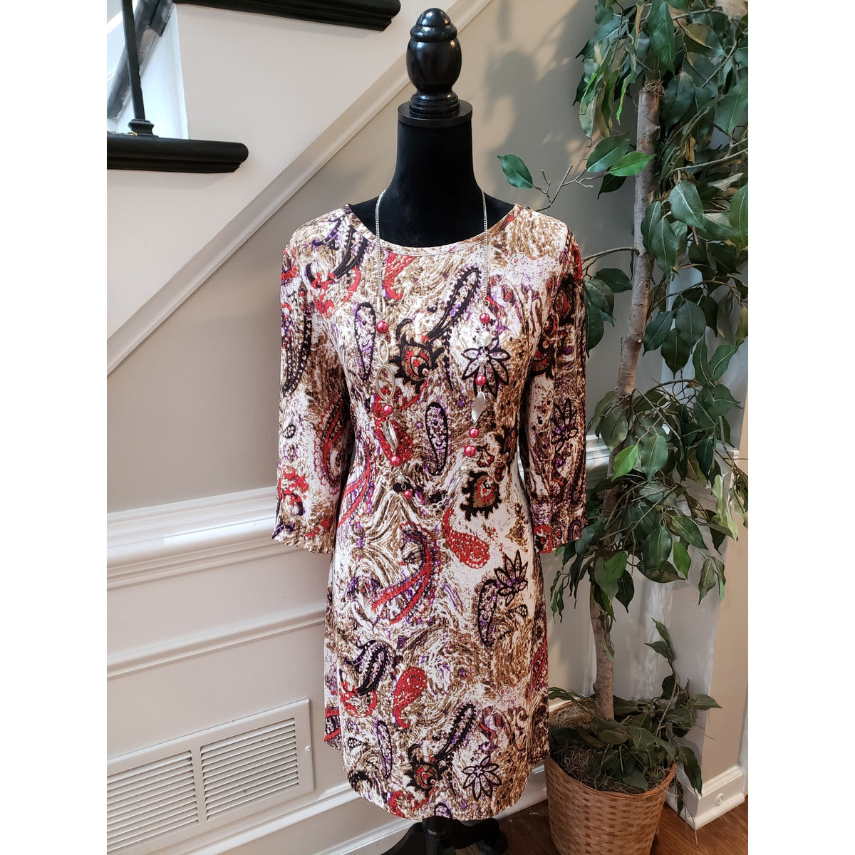 KUT from the Kloth Dress Women 12 Multicolor Paisley 3/4 Sleeve Lined Stretch
