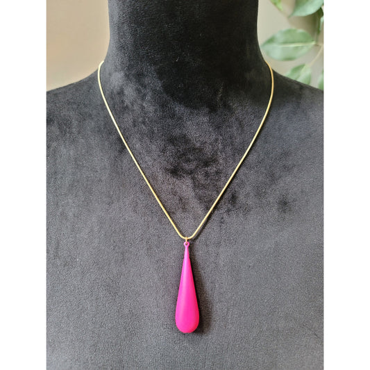 Womens Necklace Earrings Set Gold Tone Pink Teardrop Pendant Lobster Clasp