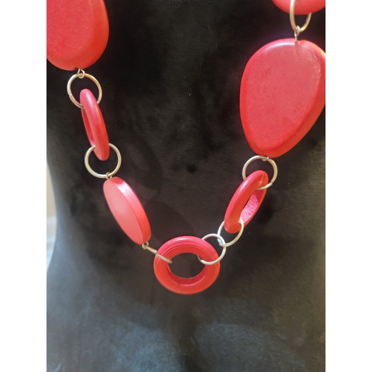 Women's Red Statement Necklace With Geometric Beads And Lobster Clasp Lock