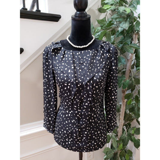 Loft Women Black 100% Polyester Casual Round Neck Long Sleeve Top Blouse Size XS