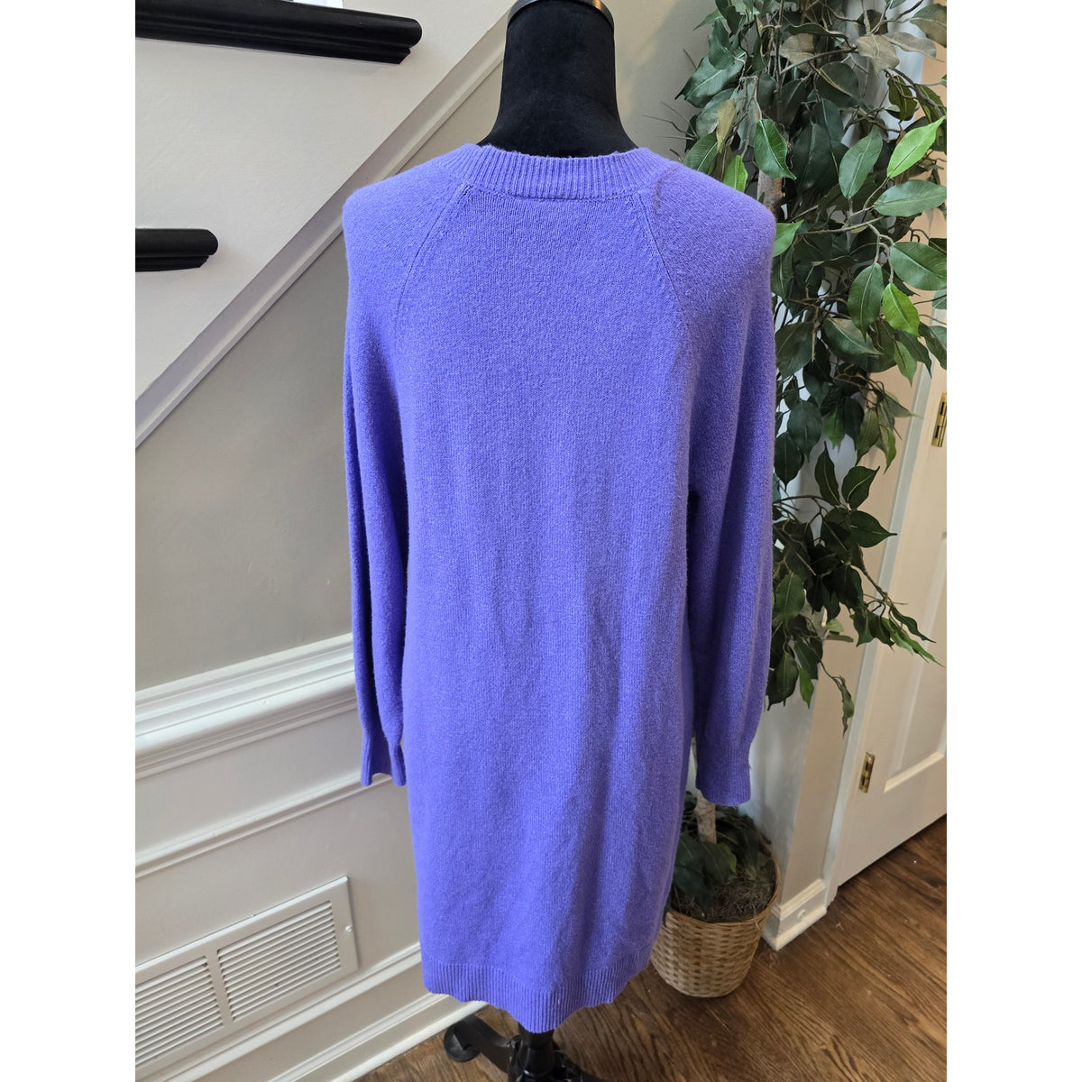 Loft Sweater Dress M Purple Ribbed Knit Crew Raglan Sleeve Pullover Casual Party
