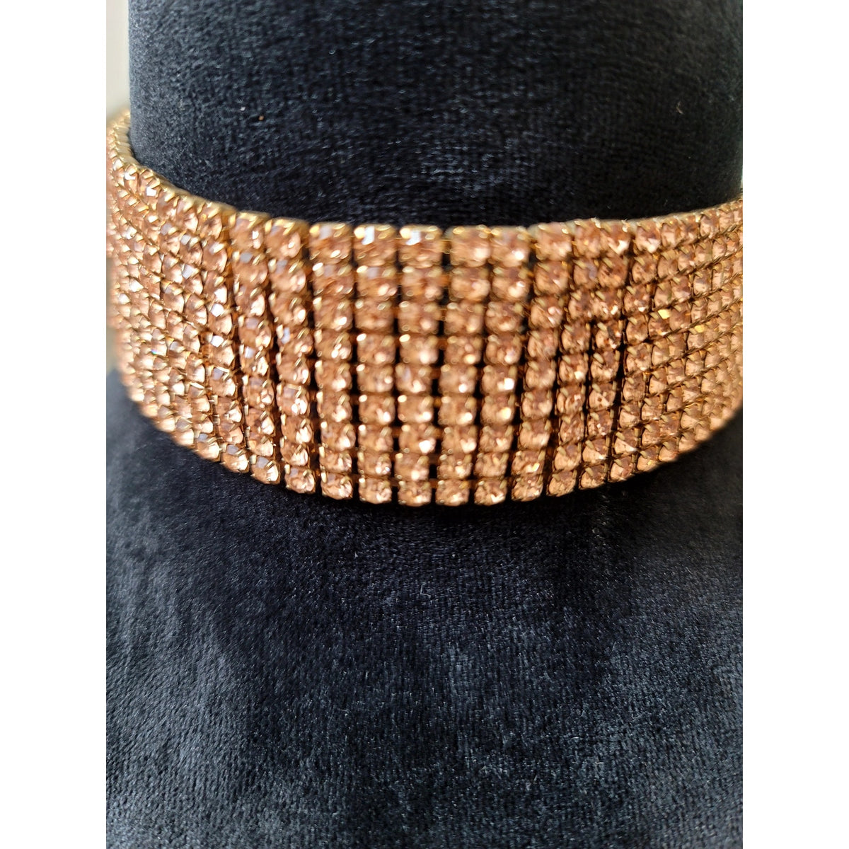 Wide Gold Tone Rhinestone Choker Necklace Sparkling Multi Row Statement Jewelry