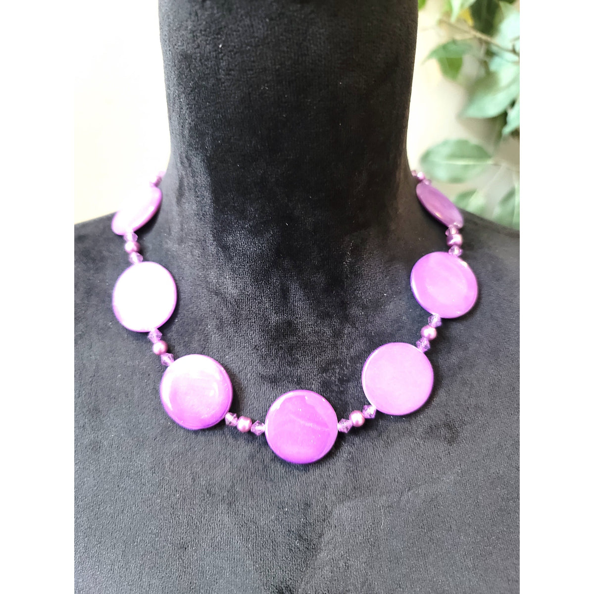 Women's Purple Round Beaded Necklace Lobster Clasp Fashion Jewelry Gift