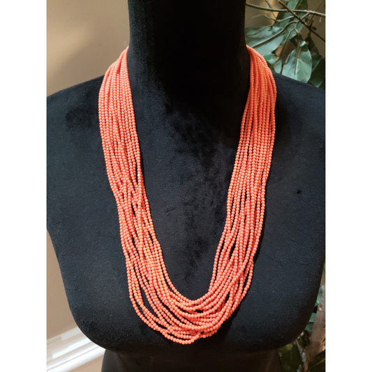 Women Fashion Multi-layered Orange Plastic Seed Beads Statement Necklace Jewelry