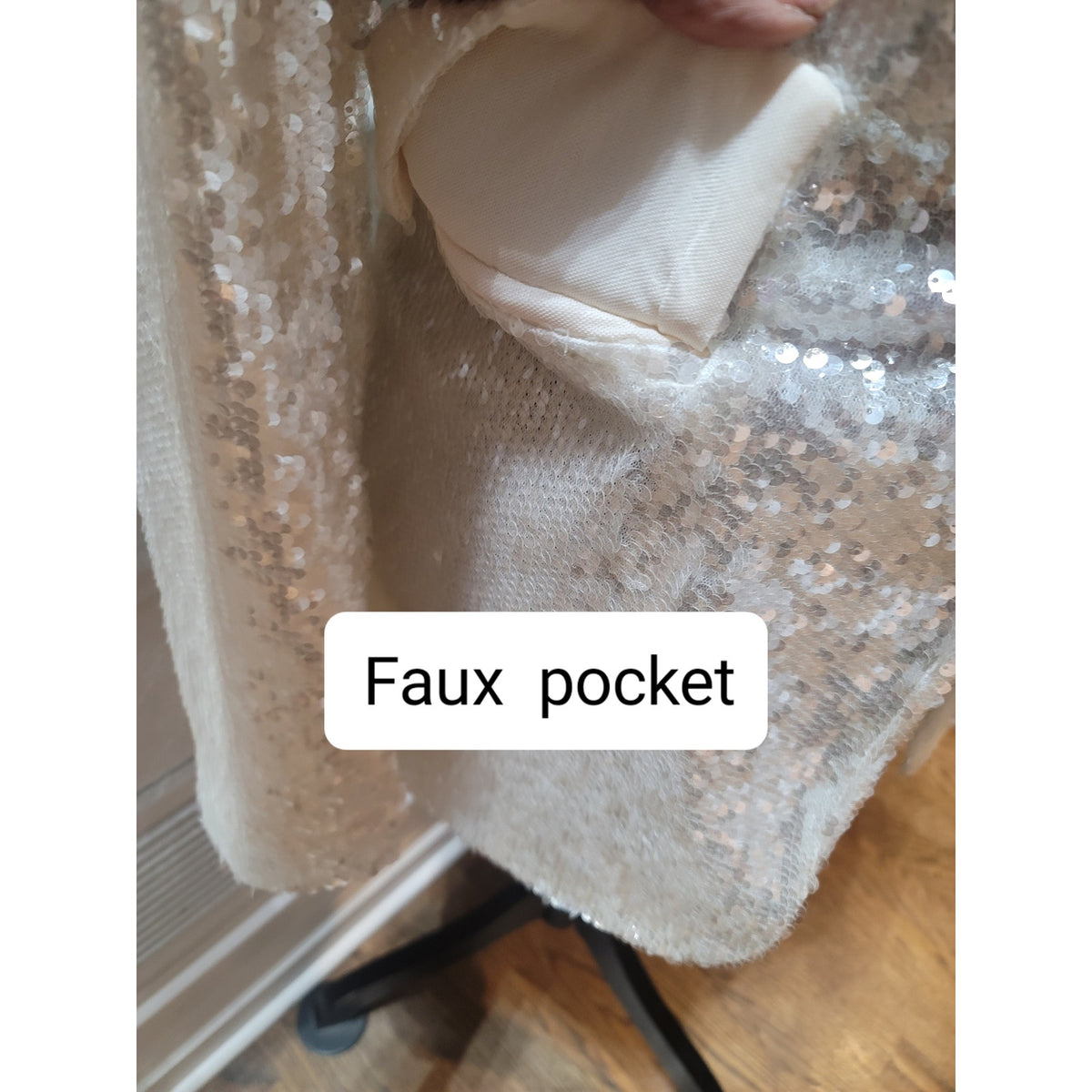 Celebrity Sequin Blazer Women's Large White Snap Button Fully Lined Faux Pockets