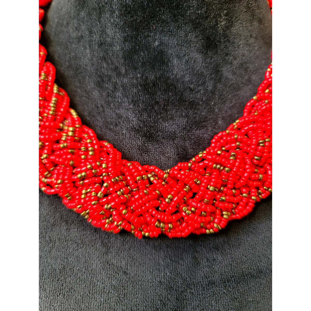 Women Handmade Red Seed Bead Braided Choker Necklace Statement Jewelry Gift