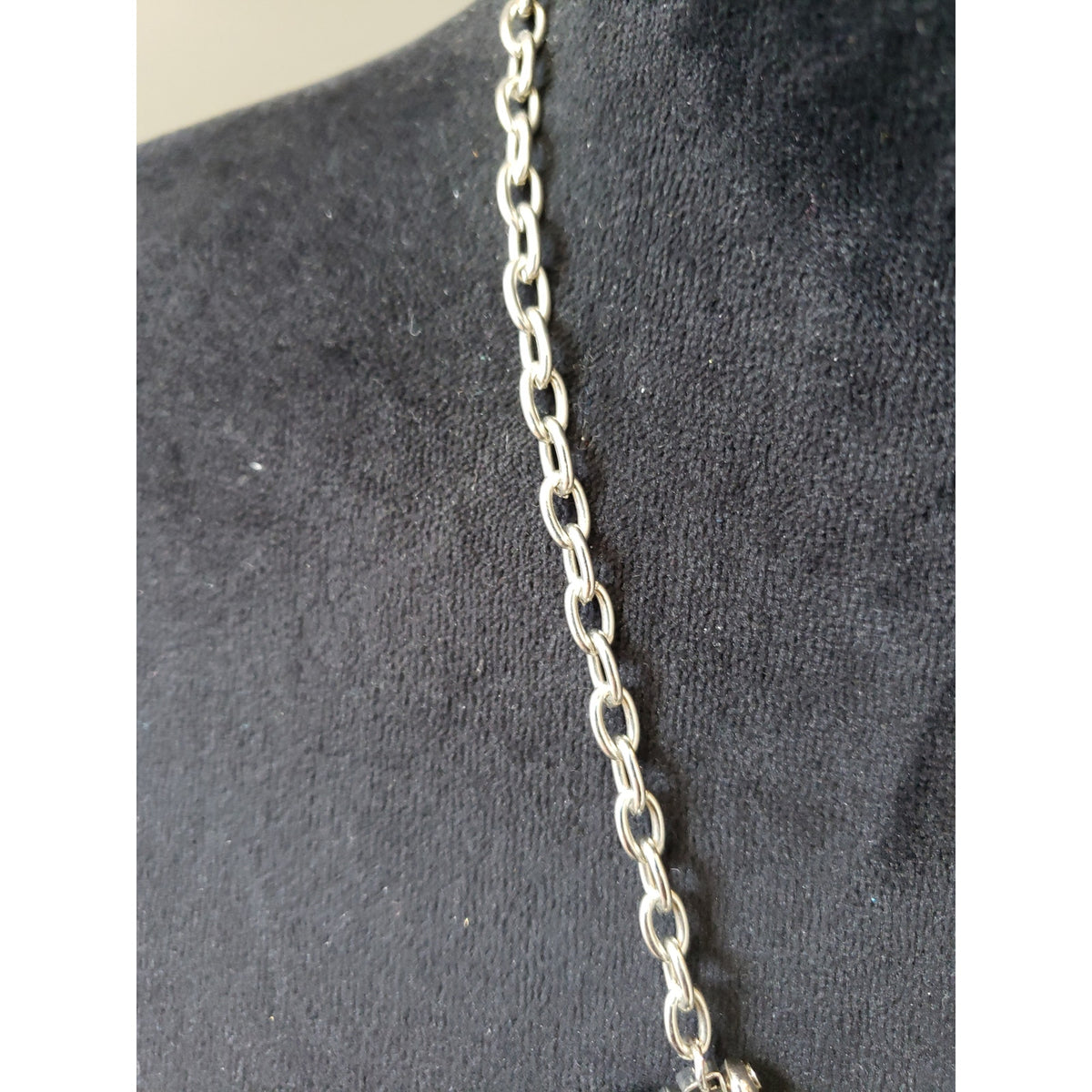 Vintage Black Beaded Necklace Silver Tone Statement with Faceted Drops