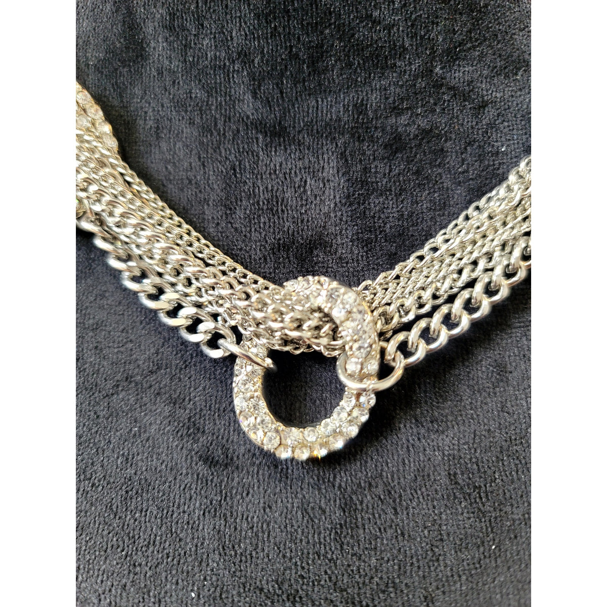 Silver Tone Rhinestone Multi Chain Link Statement Necklace Glam Runway Chic