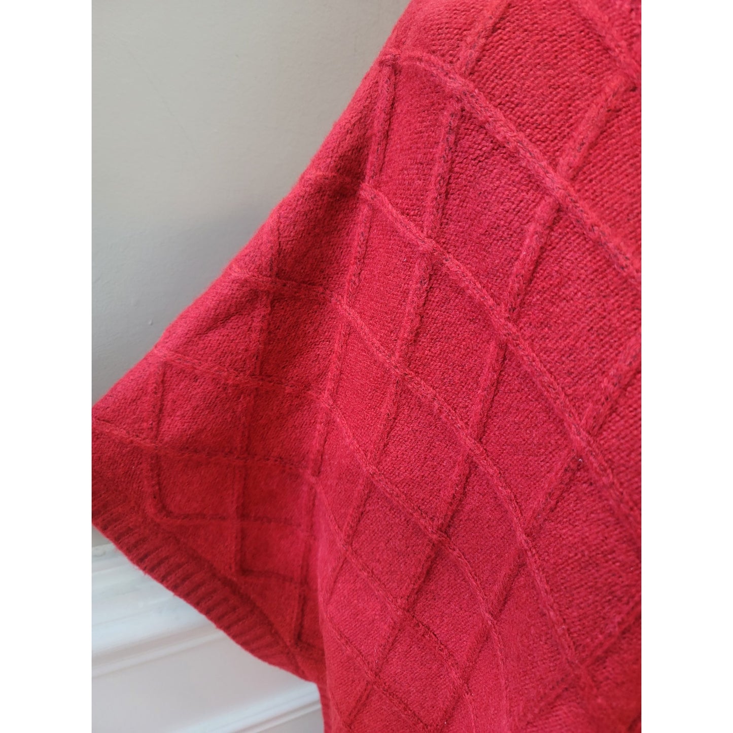 LOFT Sweater Poncho Women M/L Red Turtleneck Knit Pullover Warm Winter Top