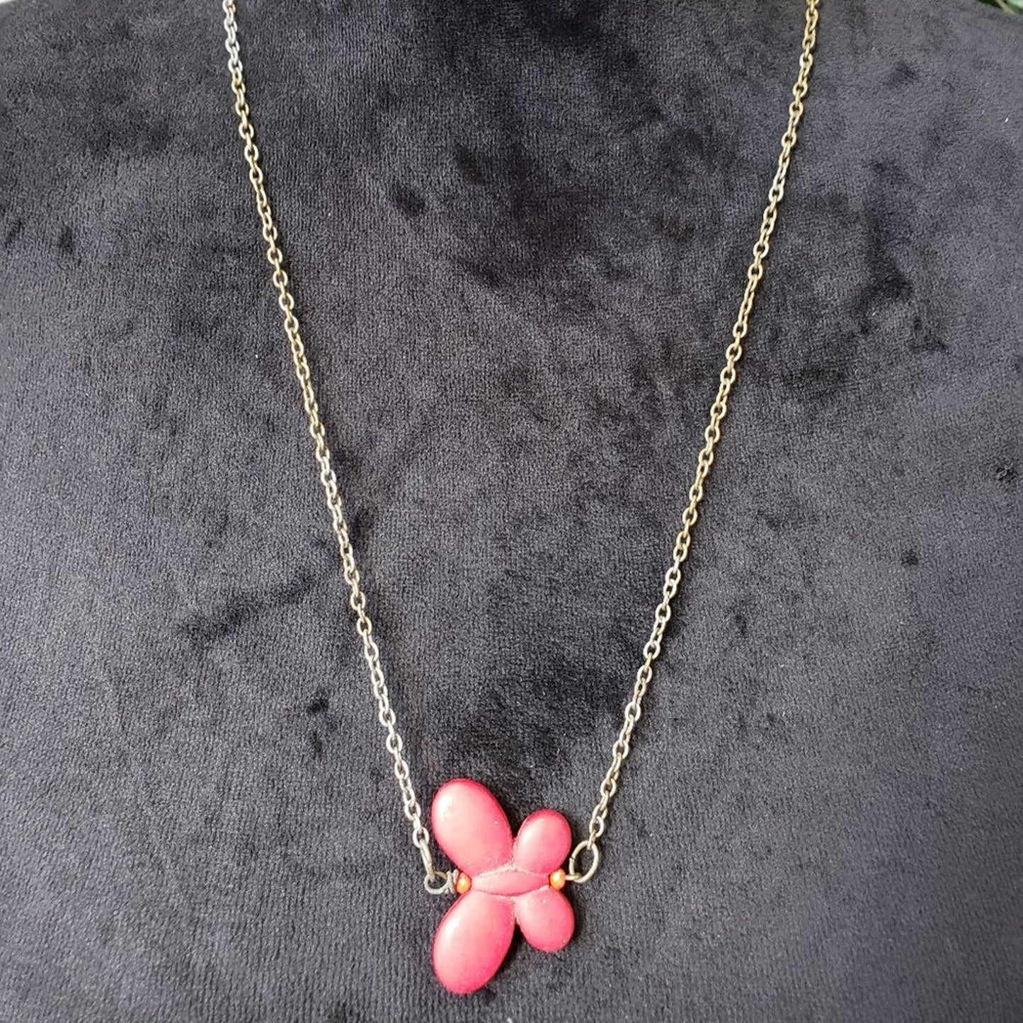 Womens Fashion Red Butterfly Pendant Gold Tone Chain Necklace w/ Lobster Clasp