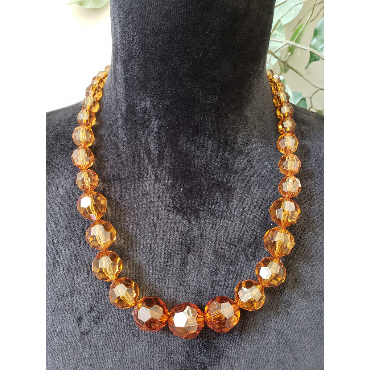 Womens Gold Tone Faceted Crystal Amber Beads Chain Necklace Jewelry with Lobster