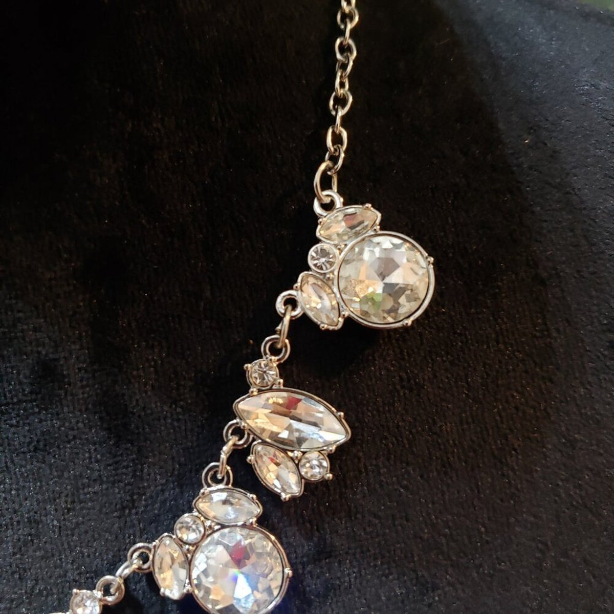 Womens Fashion Clear Crystal Curb Chain Necklace Jewelry with Lobster Clasp