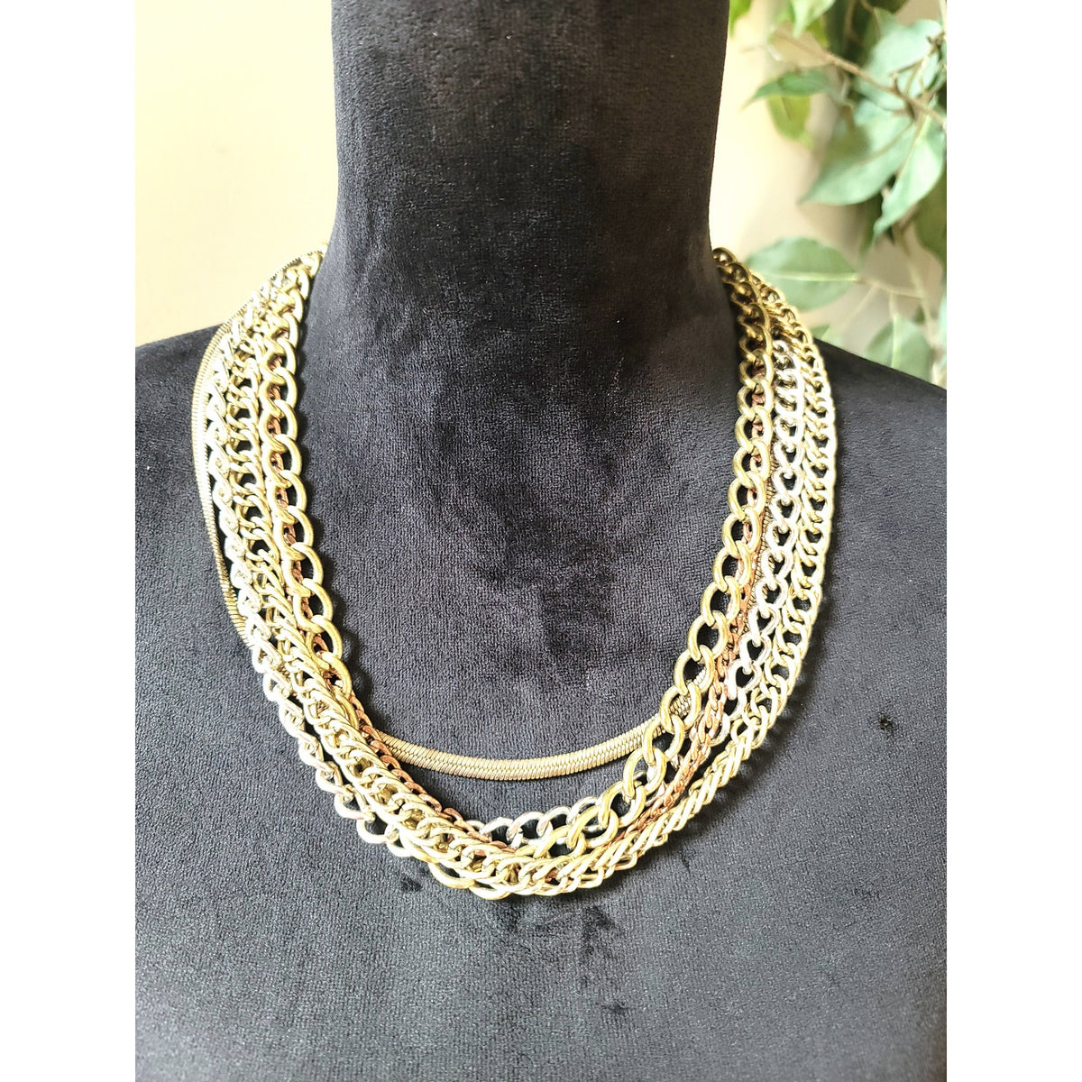 Women's Gold Multi Layer Chunky Chain Statement Necklace Lobster Clasp Bold