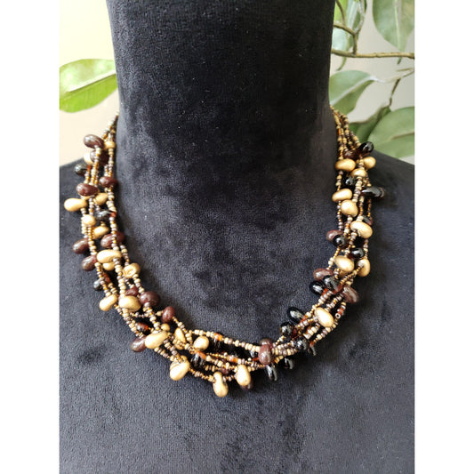 Women Fashion Boho Layered Chunky Multi Biwa Pearls Seed Beaded Necklace Jewelry