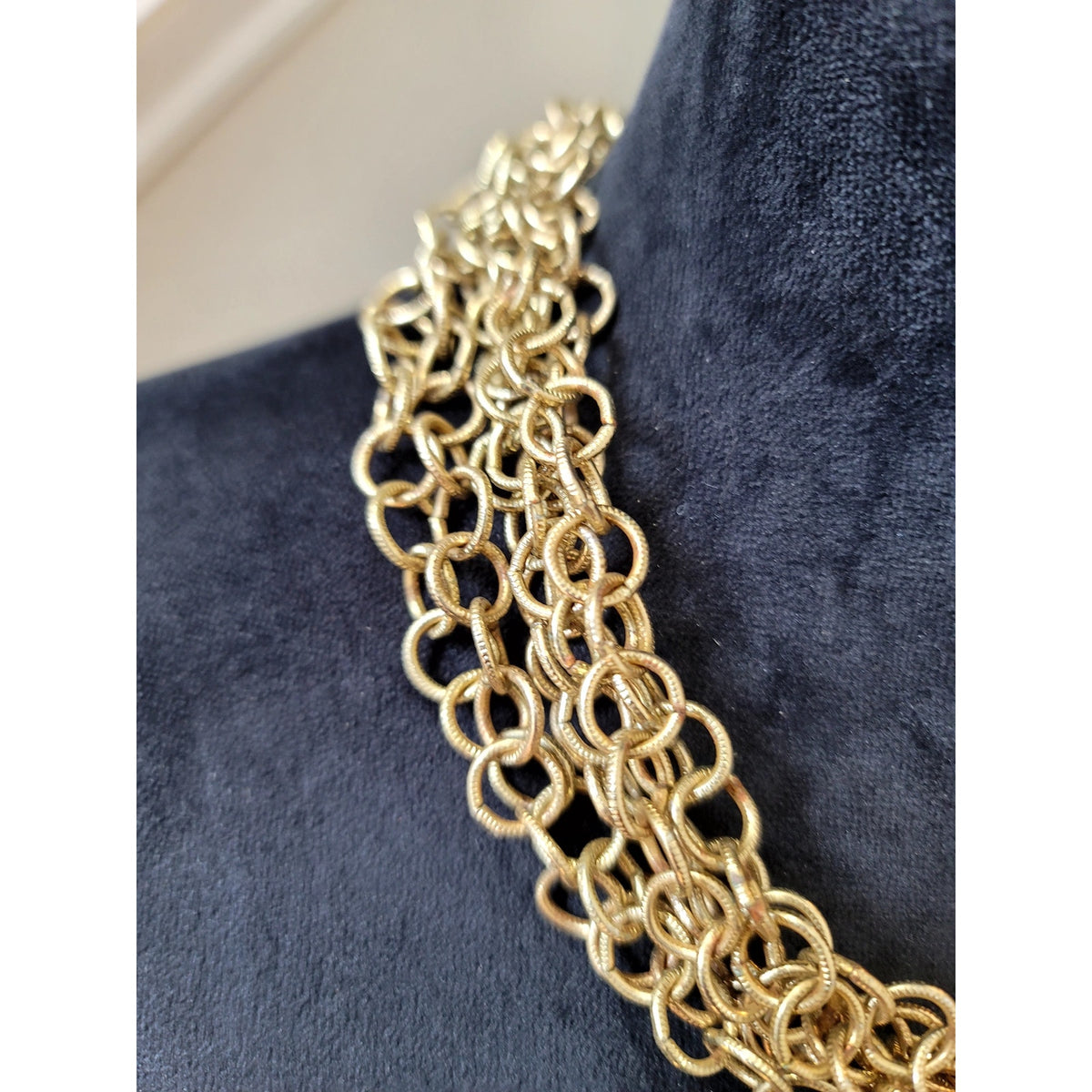 Gold Tone Multi-Strand Chain Collar Necklace Layered Chunky Statement Jewelry
