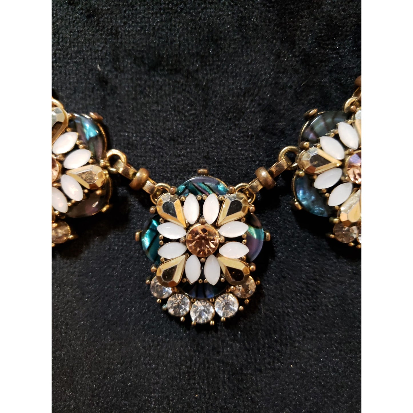 Womens Fashion Gold Tone Encrusted Crystal Acrylic Rhinestone Floral Necklace