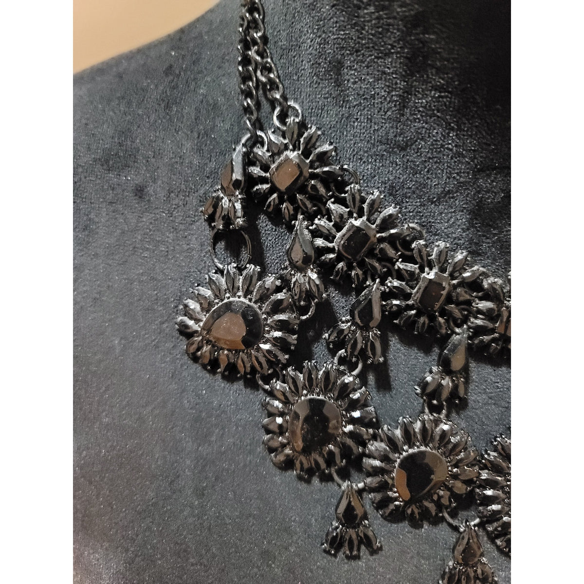 Women's Black Statement Bib Necklace With Lobster Clasp Elegant Evening Jewelry