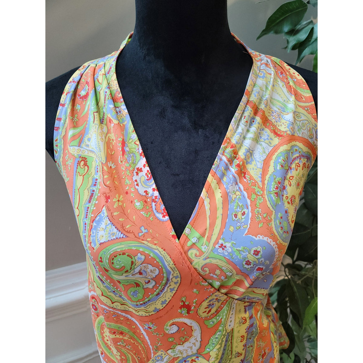 Lauren Ralph Lauren Blouse Top Women's SZ 2 Multicolor Paisley Surplice Neck