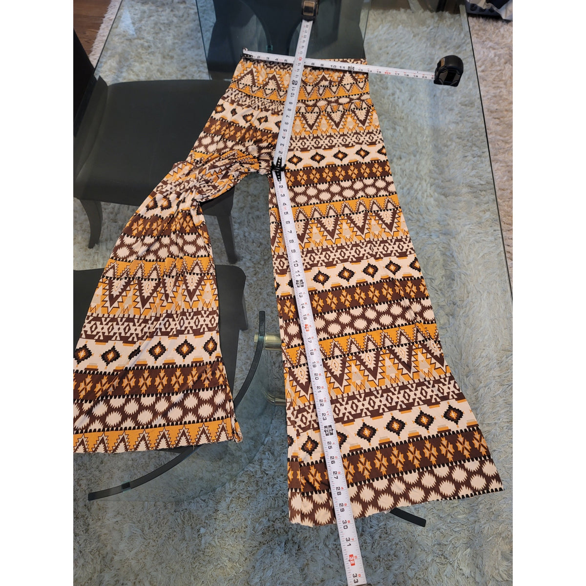 Los Angeles Apparel Palazzo Pants Women's SZ L Brown Aztec Tribal Print Wide Leg