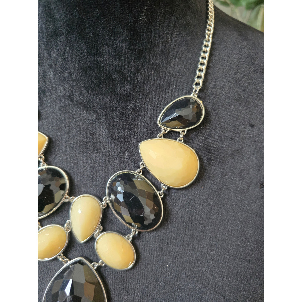 Yellow Black Teardrop Statement Necklace