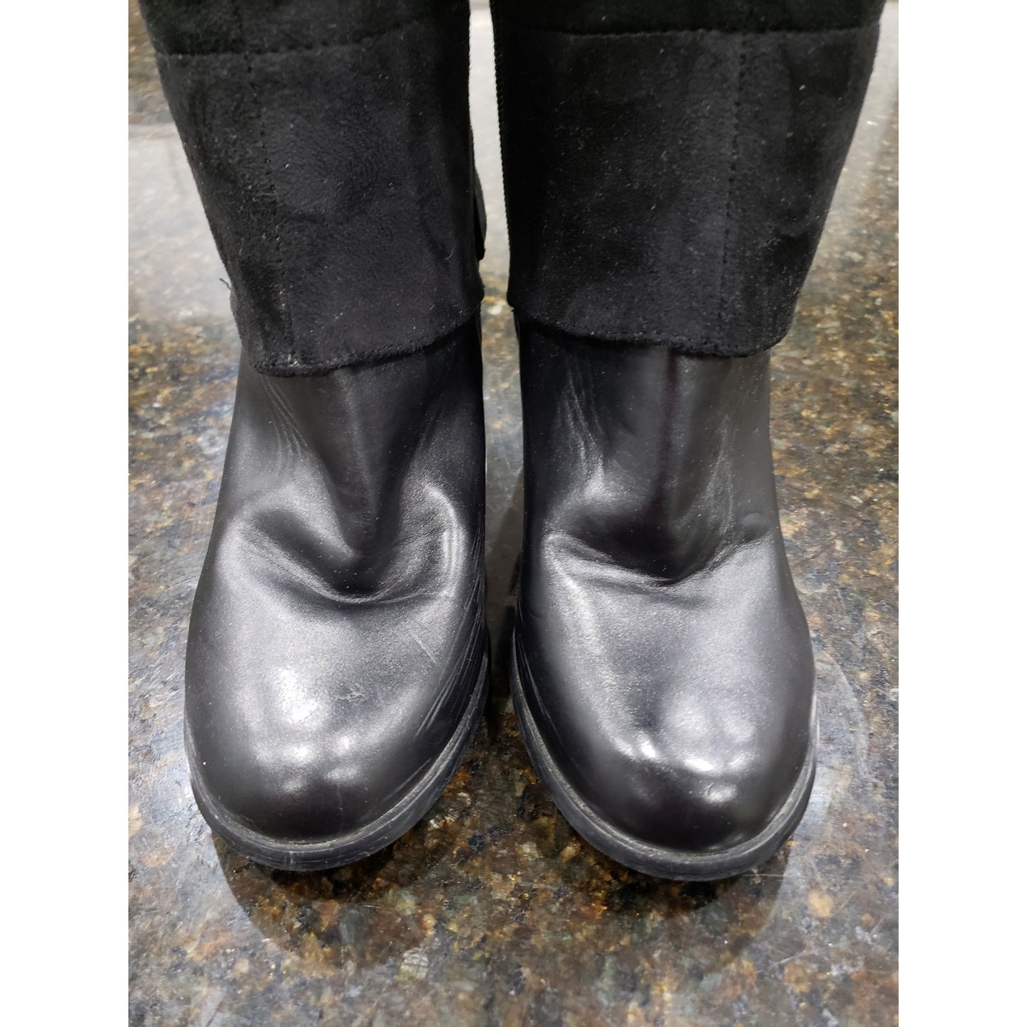 Leila Stone Tarah Boots Women Size 8 Black Leather Round Toe Block Heel Side Zip