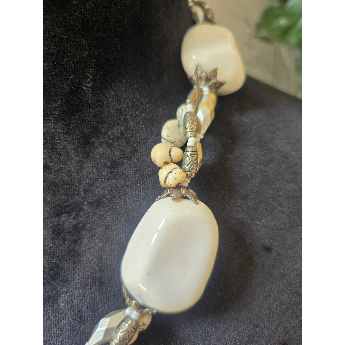 Ivory Chunky Beaded Braided Statement Necklace