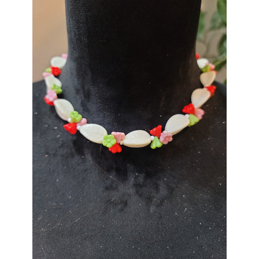 Women's Floral Beaded Choker Necklace Multicolor Glass Beads Toggle Clasp