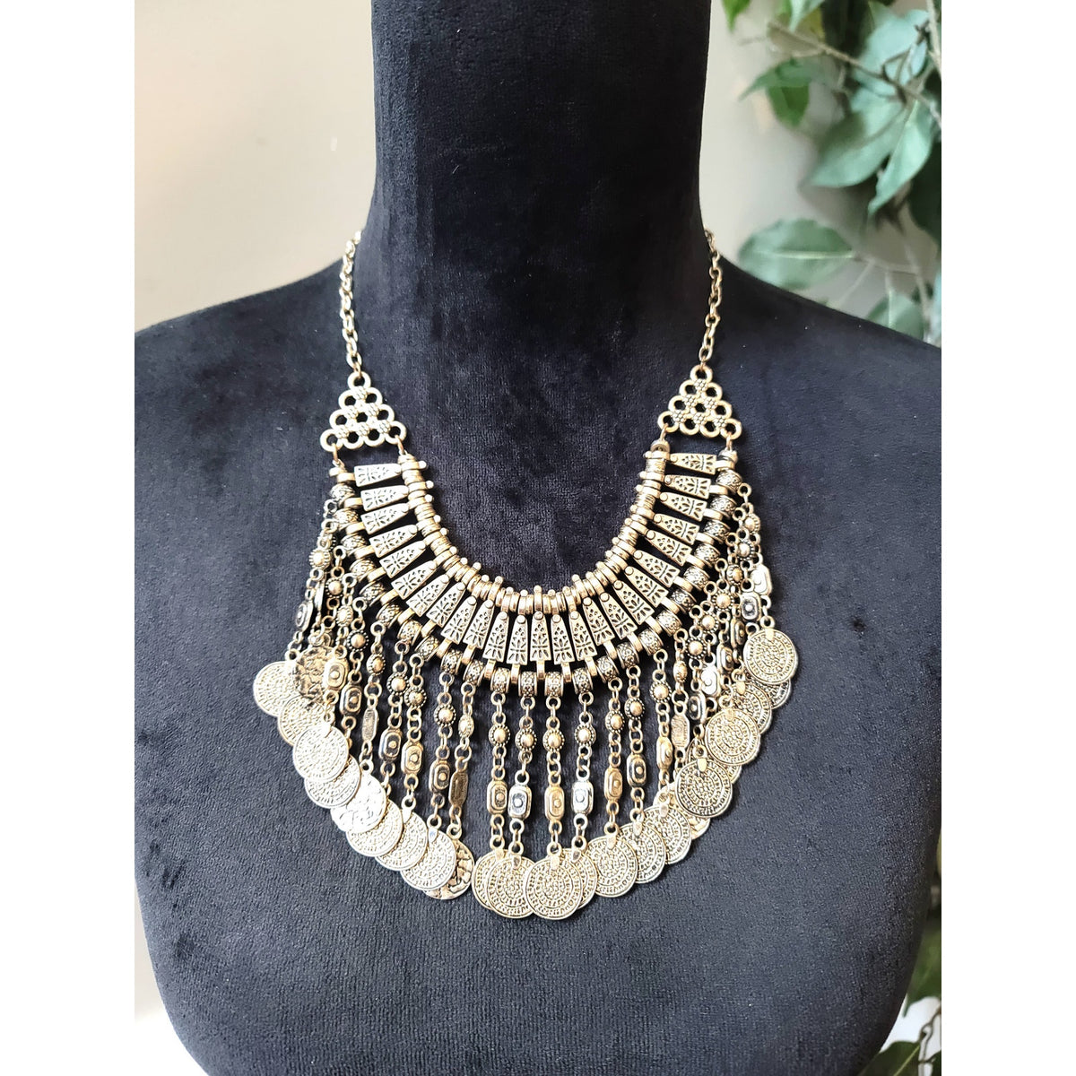 Women's Boho Statement Coin Bib Necklace Lobster Clasp Gypsy Festival Style