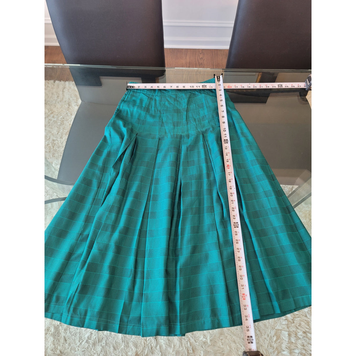 Vintage Silk Club Skirt Suit Medium Teal Green Houndstooth Plaid  Blazer