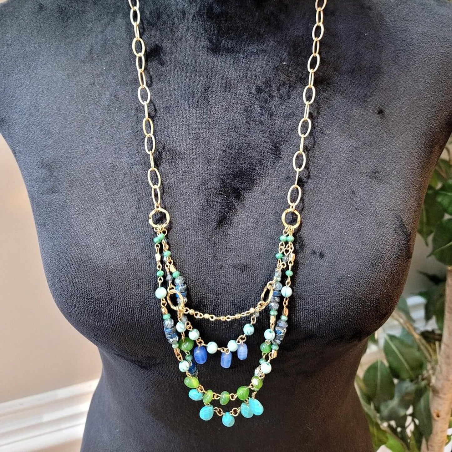 Womens Multicolor Multiple Beaded Link Chain Necklace Jewelry with Lobster Clasp