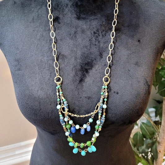 Womens Multicolor Multiple Beaded Link Chain Necklace Jewelry with Lobster Clasp