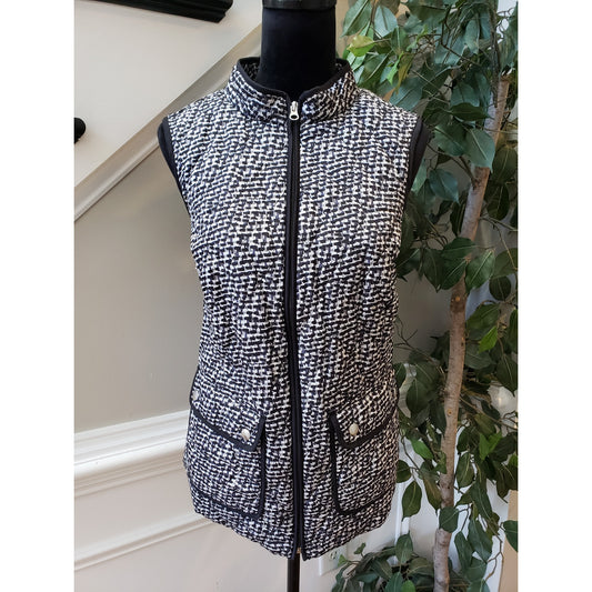 Croft & Barrow Quilted Vest Womens 1X Black White Pleather Sleeveless Full Zip
